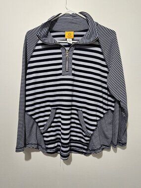 Rudy Rd. Dark and Light Blue Striped  Long Sleeve Partial Zip Top Size Petite L